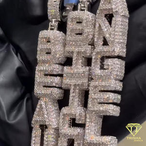 Iced Out Vertical Letter <b>Chain</b> VVS Moissanite <b>Name</b> Pendant Full Pave Baguette Jewelry 925 Sterling Silver Pendant - Product Image 4