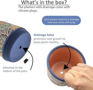 DeeCoo Ensemble de 3 pots de plantes suspendus en céramique rustiques avec trous de drainage, écologiques, légers, modernes, décoratifs, pour l'extérieur/l'intérieur - Product Image 3