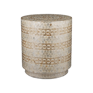 Taburetes de Tambor Geométricos en Color Crema, Dorado Claro, con Mosaico de Madreperla Hecho a Mano, Mesa Auxiliar Pequeña para Decoración de Sala de Estar - Product Image 2