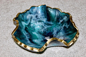 Tazón Decorativo de Resina Azul de Lujo con Borde Dorado, Elegante Tazón para Servir con Borde Festoneado, Centro de Mesa Moderno para Decoración del Hogar - Product Image 1
