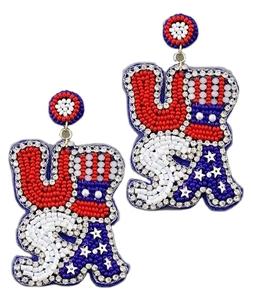 Boucles d'oreilles pendantes de haute qualité, élégantes, faites à la main, brodées de perles, drapeau américain, mignonnes, élégantes, luxueuses, fantaisie, choix premium, unisexe - Product Image 2