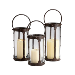 Juego de Portavelas de Hierro con Paneles de Vidrio y Asa de Metal para Decoración del Hogar, Portavelas para Decoración de Mesa de Boda - Product Image 1