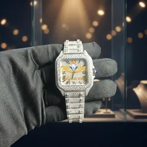 Reloj de Lujo para Hombre con Incrustaciones de Diamantes, Acero Inoxidable, Rectangular, Cuarzo, Esfera con Números Romanos, Cristal de Zafiro, 20mm, 3BAR Resistente al Agua - Product Image 1