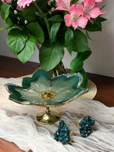 Green gold resin <b>cake</b> stand, flower <b>cake</b> stand, fruit stand, cupcake stand, pasture stand, <b>wedding</b> <b>cake</b> with resin flowers - Product Image 2