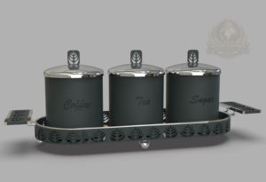 ชุดกระป๋องอะลูมิเนียมสำหรับเก็บของในครัว พร้อมฝาปิดและถาด ดีไซน์หรูหรา เป็นมิตรกับสิ่งแวดล้อม ผลิตตามสั่ง ส่งออกจากอินเดีย สำหรับชา กาแฟ น้ำตาล - Product Image 2