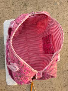 Pink Block Print Duffle <b>Bag</b>, Quilted Cotton Weekender <b>Bag</b>, Floral Travel <b>Bag</b>, Handmade Boho <b>Overnight</b> Tote - Product Image 4