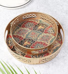 Ensemble de 2 pots décoratifs traditionnels en argent à motif paon, plateau rond pour table à manger, décoration intérieure - Product Image 2