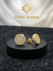 Gold Plated Round <b>Stud</b> <b>Earrings</b> Iced Out Zircon Micro Insert Claw Set Jewelry for Party Wedding Gift - Product Image 1