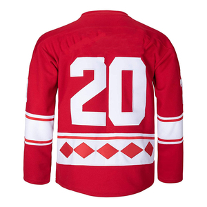 Maillot de hockey sur glace rouge personnalisé pour homme, col en V, manches longues, évacuation de l'humidité, vêtements de sport d'entraînement, uniforme d'équipe adulte, OEM - Product Image 2