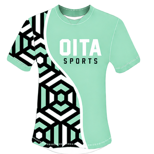 Conjunto de Camiseta y Pantalones Cortos de Rugby Geométricos en Verde Menta, Negro y Blanco, Manga Corta, Cuello Redondo, Personalizable, Transpirable, para Entrenamiento Deportivo en Equipo - Product Image 3
