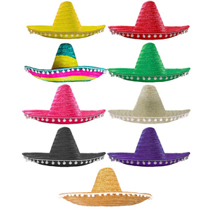 Sombrero Mexicano Tradicional de Ala Ancha con Correa para la Barbilla, Sombreros de Paja Blancos con Pompón Rosa, Sombreros de Paja para Festivales de Vietnam - Product Image 3