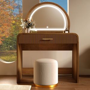 39-Inch Espresso <b>Makeup</b> Vanity <b>Table</b> with Touch Screen Lighted Mirror & Drawer Bedroom <b>Dressing</b> <b>Table</b> - Product Image 1