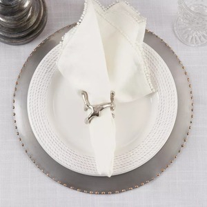 Anneau de serviette en métal argenté, forme de feuille abstraite, décoration de table sculpturale pour dîner de mariage - Product Image 4
