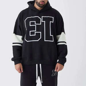 Sudadera de Alta Calidad para Hombre, Personalizada, con Hombros Caídos, Apliques, Parches Bordados, Cierre con Cordón, Transpirable, Invierno, 100% Algodón - Product Image 6