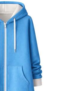 Sudadera con capucha larga con cremallera, color azul cielo, abrigo de invierno de forro polar para mujer, ropa exterior informal de gran tamaño con bolsillos, OEM, fábrica personalizada - Product Image 5