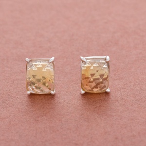 Boucles d'oreilles clous en citrine naturelle rectangulaire facettée, pierres précieuses authentiques, bijoux en argent sterling 925, fournisseur grossiste - Product Image 1