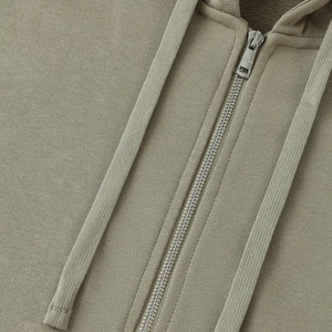 Sweat-shirt polaire à capuche oversize zippé vert olive uni pour homme, avec poches, en tissu tricoté respirant, idéal pour l'automne - Product Image 5