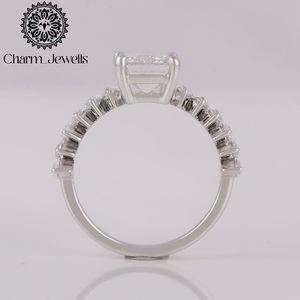 Charm Jewells Women's 925 <b>Silver</b> <b>Emerald</b> Cut Moissanite Engagement <b>Ring</b> Classic Prong Setting - Product Image 6