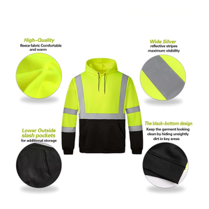 Wholesales Custom Logo Construction Winter Hi Vis Green Black Work Hoodie <b>Worker</b> Reflective Fluorescent Safety Reflector <b>Jacket</b> - Product Image 3