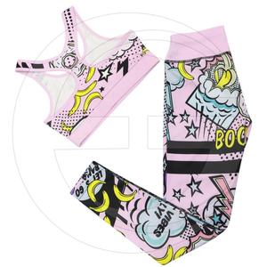 Ensemble de sport pour femmes avec logo personnalisé, imprimé numérique, ensemble de yoga grande taille, tenue de fitness unie taille mi-haute, ensemble 2 pièces pour la gym - Product Image 1