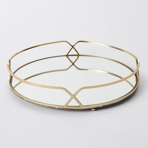 Elegante bandeja de metal decorativa con espejo, organizador con estilo para la mesa central de la sala de estar - Product Image 5