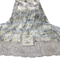 Robe élégante en tissu chiffon somalien Fransawi gris pour filles - Jacquard tissé léger à motif floral en coton-polyester