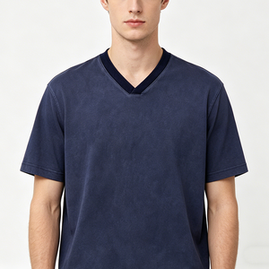 Men's 220 Grams Worsted Mesh Loose Breathable T-<b>Shirts</b> Summer Streetwear Baseball <b>Design</b> <b>Custom</b> V-Neck Cotton <b>Shirts</b> Wholesale - Product Image 2