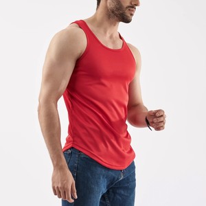 Débardeur Homme Rouge Sans Manches Col Rond Rayé Tricoté Décontracté Respirant Fitness 100% Polyester – Collection 2026 (Vente en Gros) - Product Image 4