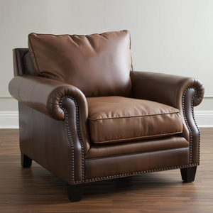 Genuine Leather Armchair Heavy Duty Upholstered Accent <b>Chair</b> Rolled Arms Nailhead Trim Strong Frame for Living Room Furniture - Product Image 1