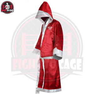 Nuevo Bata de Boxeo Unisex Roja de Poliéster Satinado con Capucha, Logotipo Personalizado Impreso, Bata de Entrada de Boxeo Duradera y Transpirable - Product Image 2