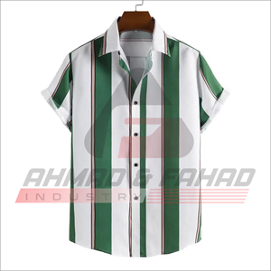 Men's Short Sleeve Striped Casual Shirt Woven Regular Fit Grey white Pattern Button <b>Down</b> Collar - Product Image 2