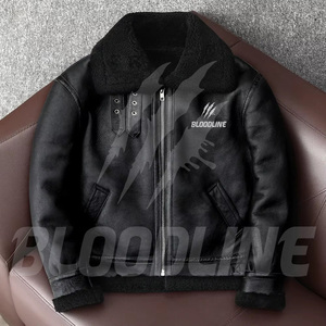 Chaqueta de Cuero de Gamuza para Hombre con Forro de Piel Sintética, Cierre de Cremallera, Estilo Motero, para Invierno, Corte Regular, Cuello Camisero - Product Image 6