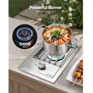 Bruciatore Laterale Singolo da 15.000 BTU per Cucina Esterna, Convertibile da Propano Liquido a Gas Naturale, Griglie BBQ in Acciaio Inox 304 - Product Image 2