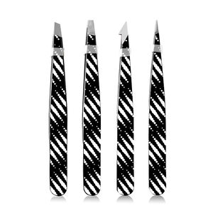 Ensemble de pinces à épiler pour sourcils de qualité supérieure, 4 pièces, pointe inclinée, revêtement noir, légères, pour les poils incarnés et les poils du visage - Product Image 2