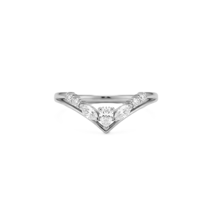 14K Solid Gold Chevron V Shaped Diamond <b>Ring</b> Curved Engagement Band Nesting <b>Ring</b> Pear Marquise Round Lab Diamond Stackable <b>Ring</b> - Product Image 3