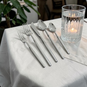 Minimalist Metal Cutlery Set <b>Mirror</b> Finish Long Handle Silver Plated Dishwasher Safe Wedding Dinner Spoon Fork Knife - Product Image 2