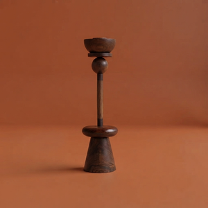 Artistic Wooden Bakhoor Burner With A Sculptured Geometric Pedestal Stem Cradling A Minimalist Oud Incense Bowl For Aromatherapy - Product Image 1