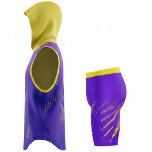 Custom Purple Yellow Basketball Jersey Set Hooded Tank Top Shorts Sublimated Moisture Wicking Unisex Adult Athletic Wear - Product Image 3