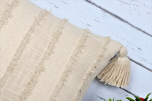 Hand Loom Woven Off White Textured Boho Fringe Cushion Cover Handmade Decorative <b>Pillow</b> <b>Case</b> for Sofa Bedroom Living Room Home - Product Image 6