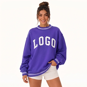 Sudadera de Forro Polar para Mujer, de Cuello Alto y Hombros Caídos, con Diseño de Parche Bordado, Color Sólido, Estilo Holgado, Personalizada, ¡Gran Venta! - Product Image 1