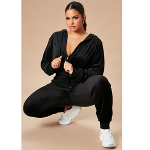 Mono largo de terciopelo negro con capucha y manga larga para mujer, cintura alta, ajuste ceñido, cremallera frontal, ropa de club - Product Image 3