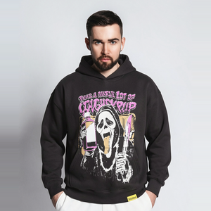 Men Pullover Hoodie Black 100% Cotton Oversized <b>Hip</b> Hop Graphic Screen Print AWFUL LOT OF COUGH SYRUP Streetwear Wholesale - Product Image 5