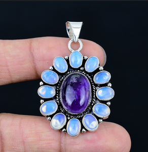 Colgante de flor con gemas naturales, amuleto floral para collar, joyería para mujer - Product Image 1