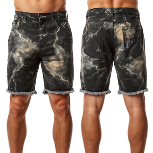 Shorts en coton lavé à imprimé éclairs pour hommes - Product Image 1