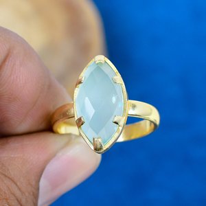 Handmade Natural Aqua Chalcedony Marquise Shape Gemstone <b>Ring</b> 18k Gold Micron Over <b>925</b> Sterling <b>Silver</b> - Product Image 2