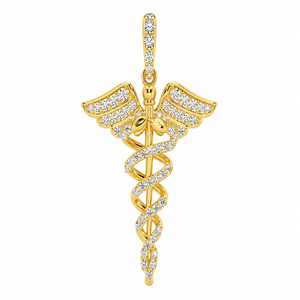 Trendy Style 10K Real <b>Gold</b> Iced Caduceus Medical Rescue Logo Customizable Natural Diamond Minimalist <b>Pendant</b> Charm Necklace Gift - Product Image 1
