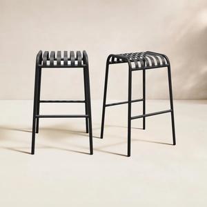 Taburete de Bar Moderno de Metal Verde Oscuro con Asiento de Listones y Reposapiés, Silla de Altura Media para Cocina, Comedor, Cafetería y Jardín/Patio - Product Image 6