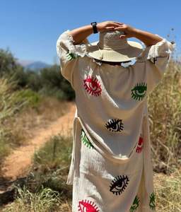 Nuevo Diseño, Vestido Largo de la Mejor Calidad, Conjunto Kimono Ojo de Diablo, 100% Algodón Crepé, Cintura Natural, Sostenible y Lavable, para Playa - Product Image 6