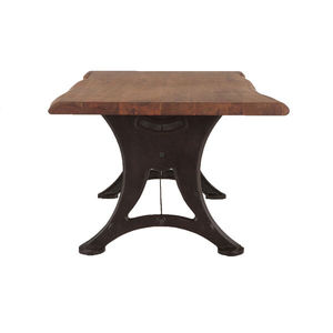 Modern Foldable Solid Acacia Wood Slab Rectangle Dining <b>Table</b> with Heavy Metal Base 6-Seater for Dining Room Furniture - Product Image 4