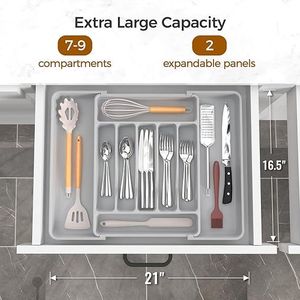 Organizzatore per posate da cucina espandibile extra large, senza BPA, per alimenti, in argento, per cassetti e utensili - Product Image 4